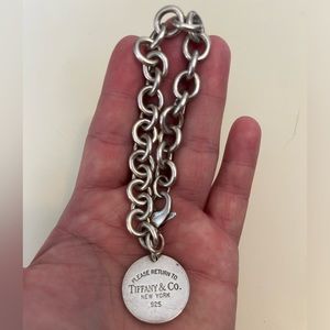 Tiffany & Co Sterling Silver Bracelet 925 7-Inch Round Pendant Circle Gift